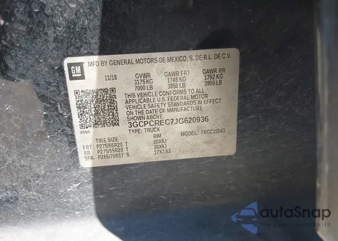 2018 Chevrolet Silverado 1500 1Lt из США, поврежденный, VIN 3GCPCREC7JG620936